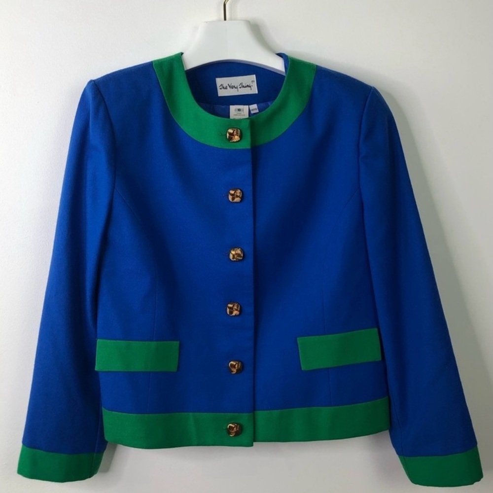 VINTAGE 100% Wool Blue/Green Skirt Suit!